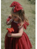 Crimson Cotton Sparkle Tulle Flower Girl Dress Christmas Dress